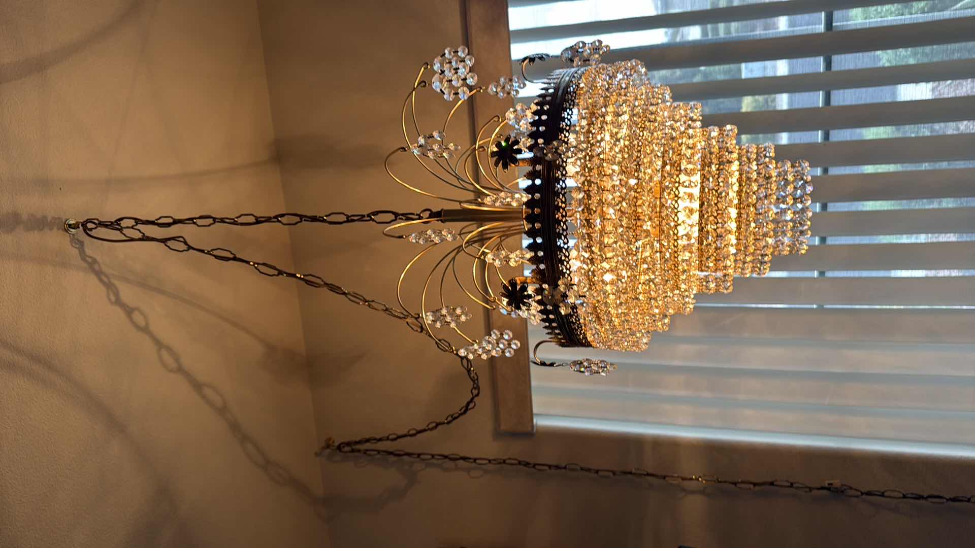Photo 1 of HANGING TIERED CHANDELIER W DANGLING FAUX CRYSTAL W15” H23”