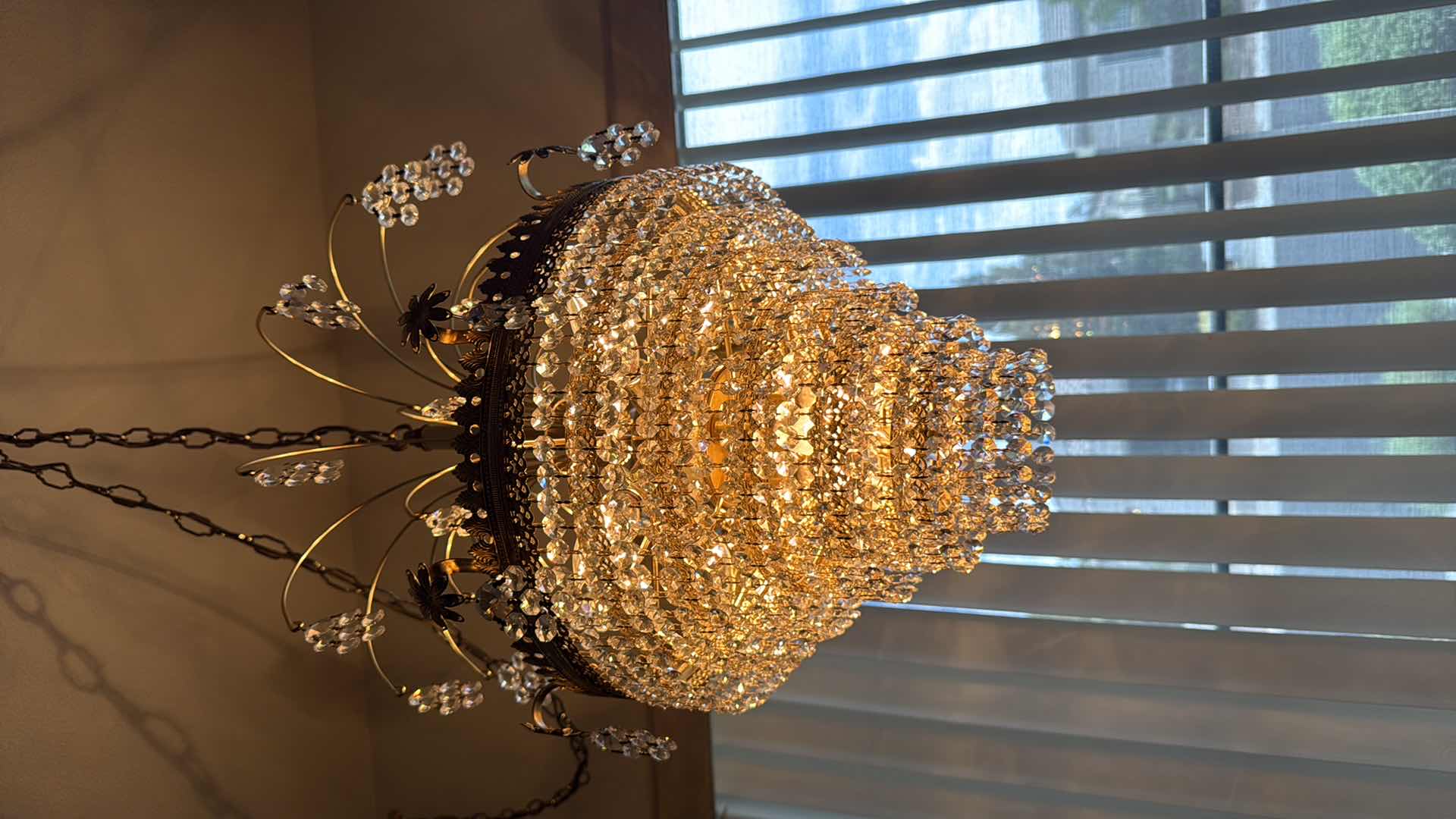 Photo 1 of HANGING TIERED CHANDELIER W DANGLING FAUX CRYSTAL W15” H23”