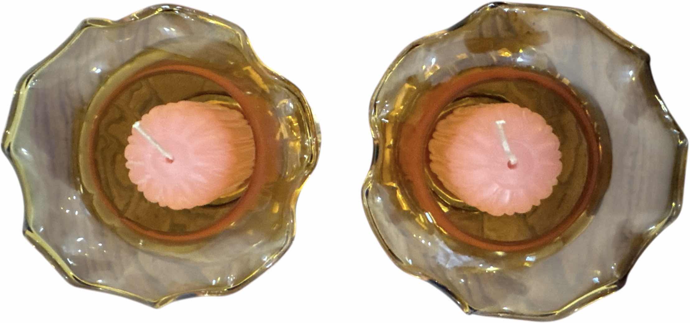 Photo 1 of 2- VINTAGE AMBER GLASS CANDLE HOLDERS
H8.5”