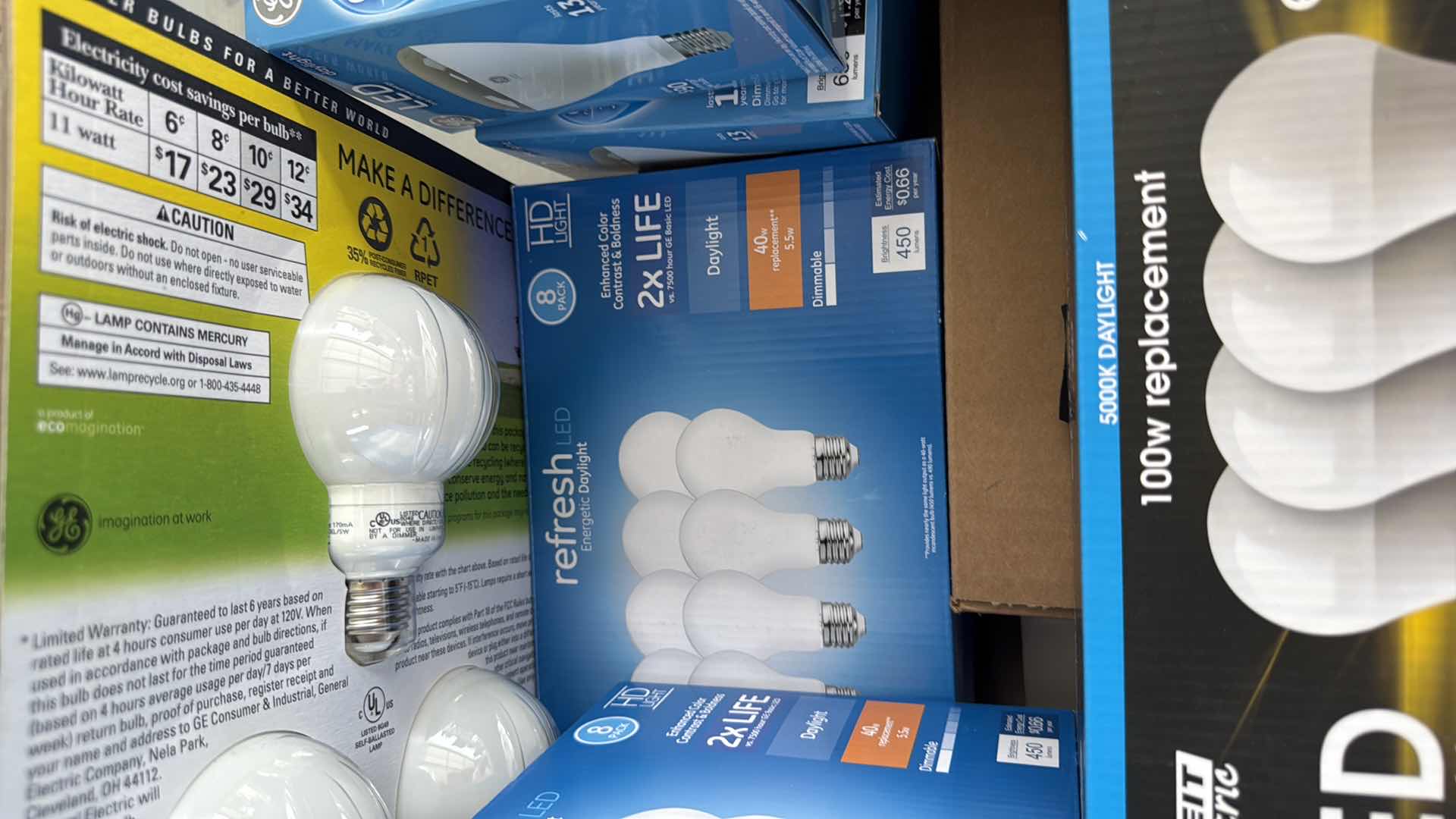 Photo 1 of CONTENTS OF TOTE-ASSORTED TYPES OF LIGH BULBS