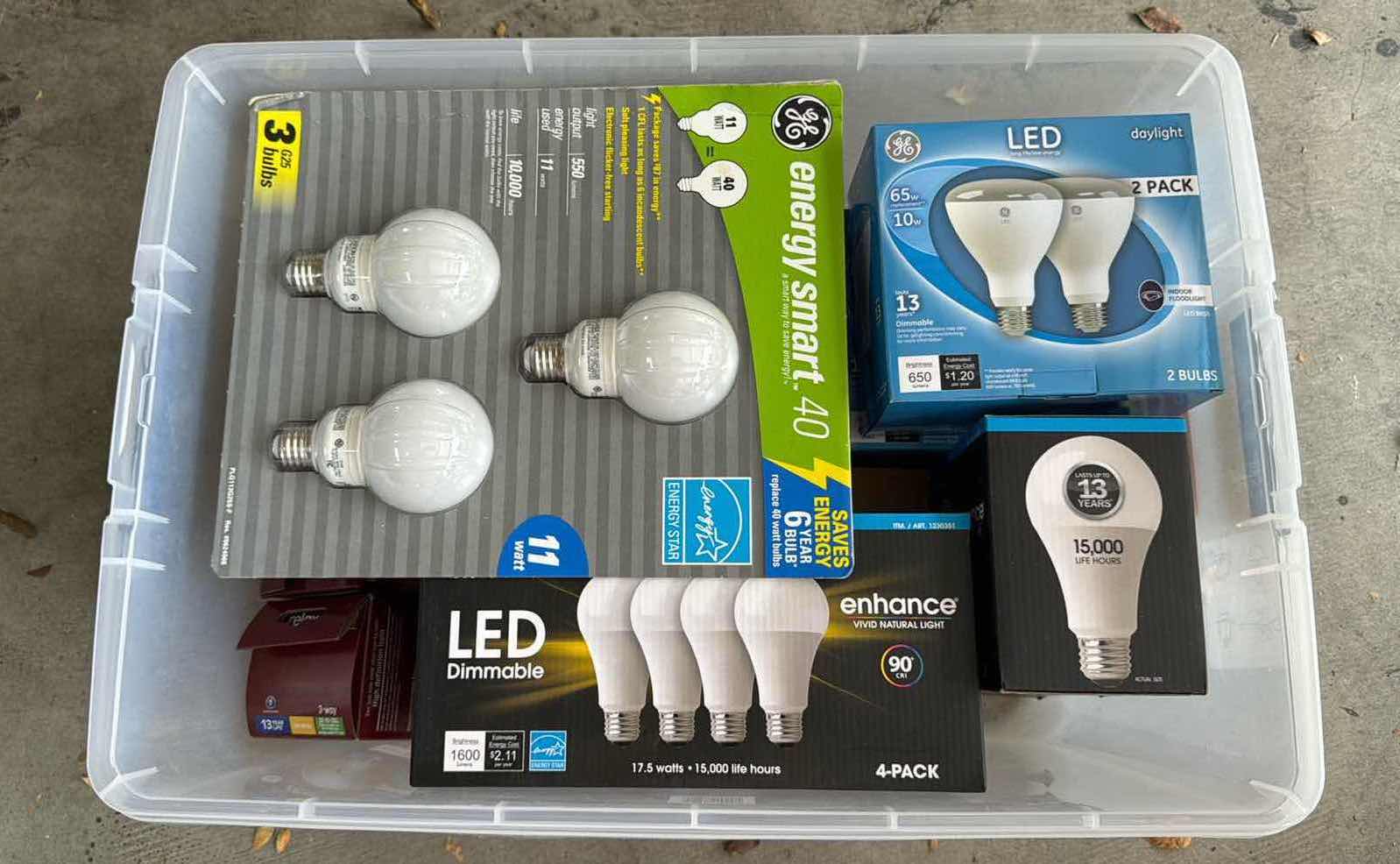 Photo 1 of CONTENTS OF TOTE-ASSORTED TYPES OF LIGH BULBS