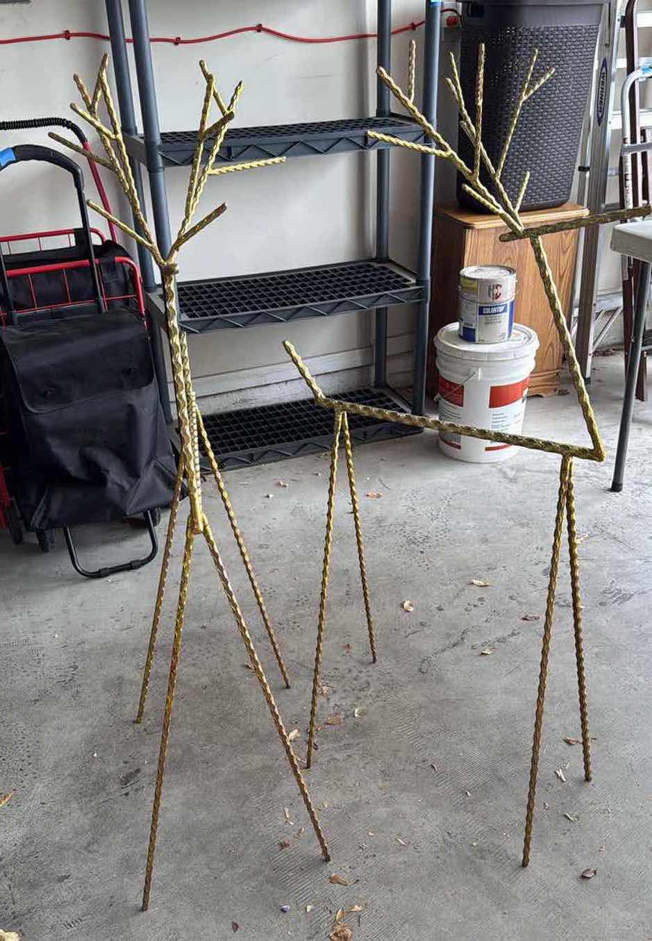Photo 1 of 2-GOLD STEEL STICK REINDEERS W29” H 49”