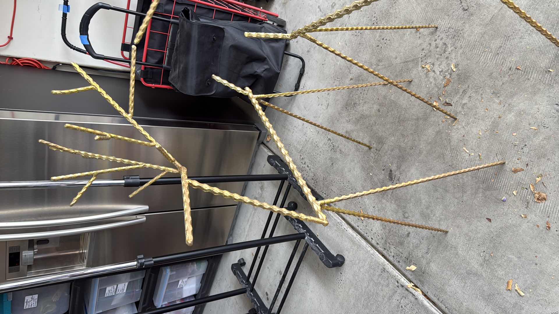 Photo 1 of 2-GOLD STEEL STICK REINDEERS W29” H 49”