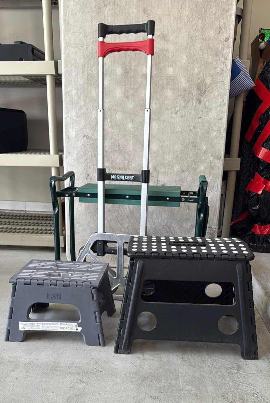 Photo 1 of MAGNA CART, 2 STEP STOOLS, GREEN WORK BENCH