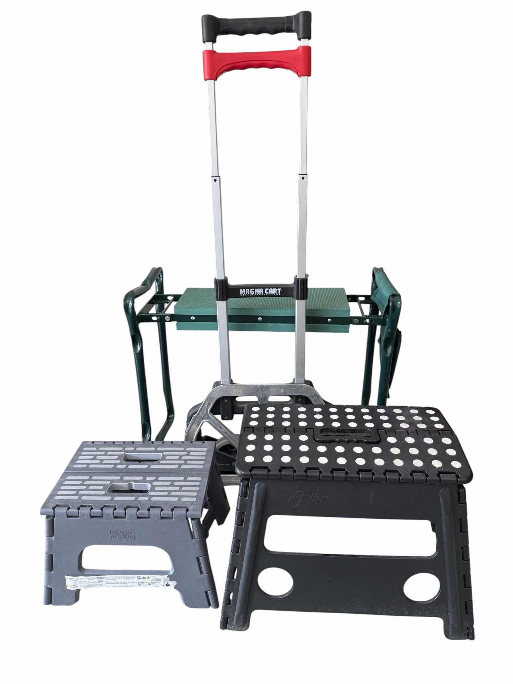 Photo 1 of MAGNA CART, 2 STEP STOOLS, GREEN WORK BENCH