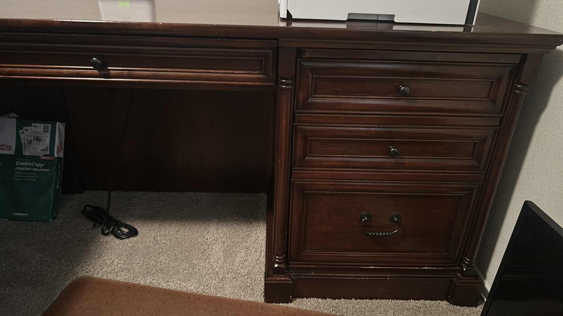 Photo 1 of EXECUTIVE- STYLE L-SHAPED MAHOGANY DESK 73” X 87” PRINTER SOLD SEPARATELY 