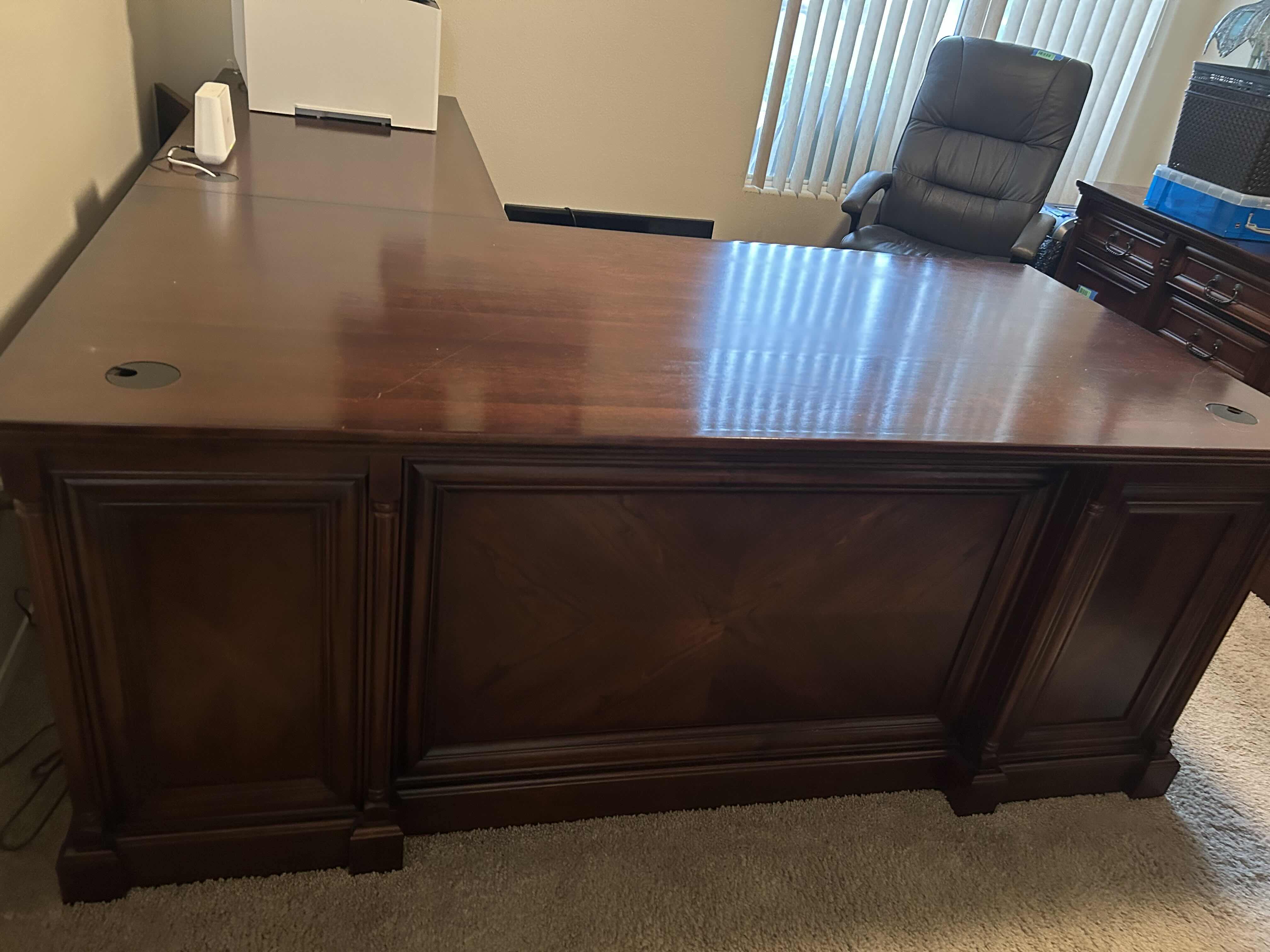 Photo 1 of EXECUTIVE- STYLE L-SHAPED MAHOGANY DESK 73” X 87” PRINTER SOLD SEPARATELY 