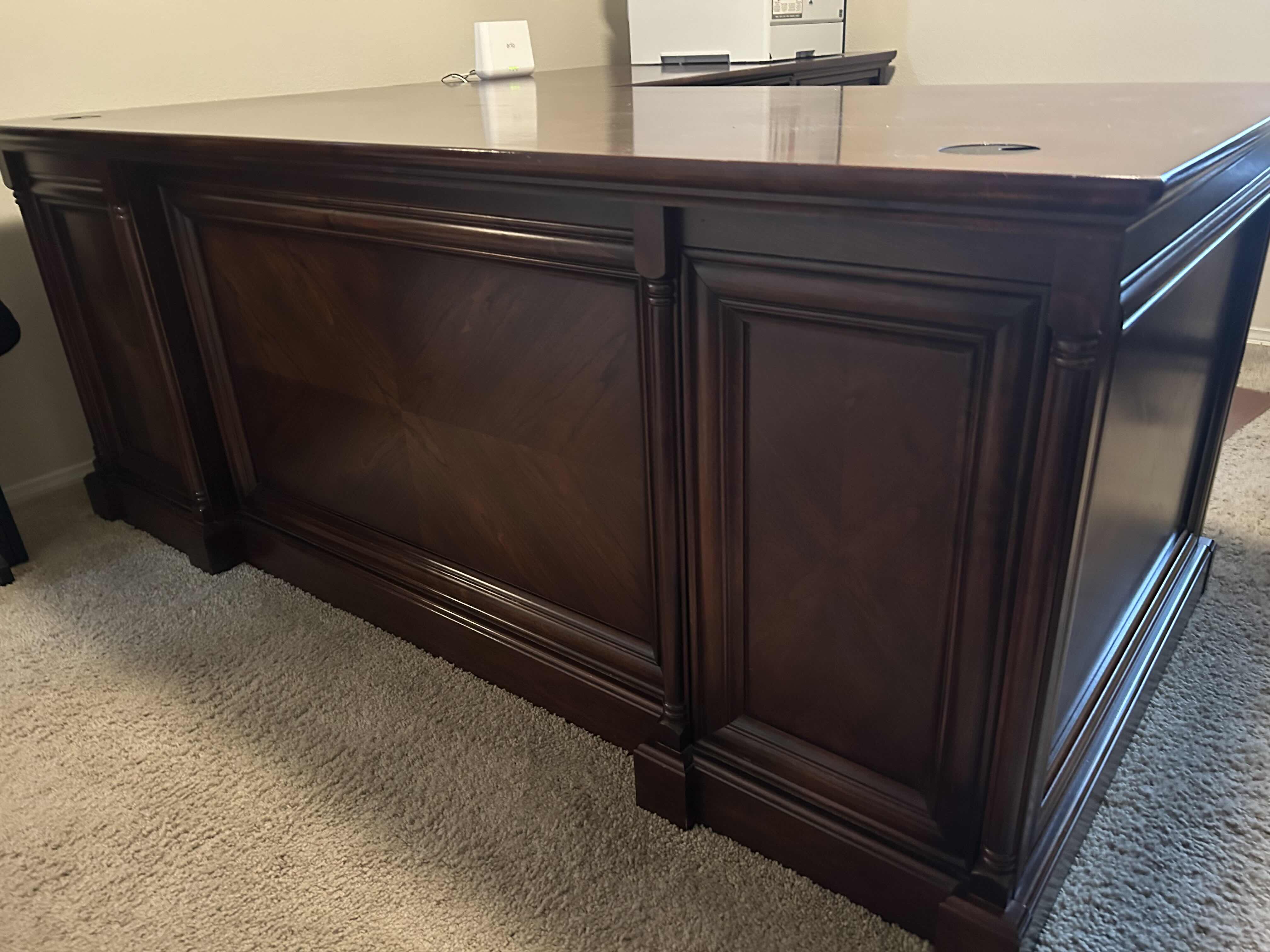 Photo 1 of EXECUTIVE- STYLE L-SHAPED MAHOGANY DESK 73” X 87” PRINTER SOLD SEPARATELY 