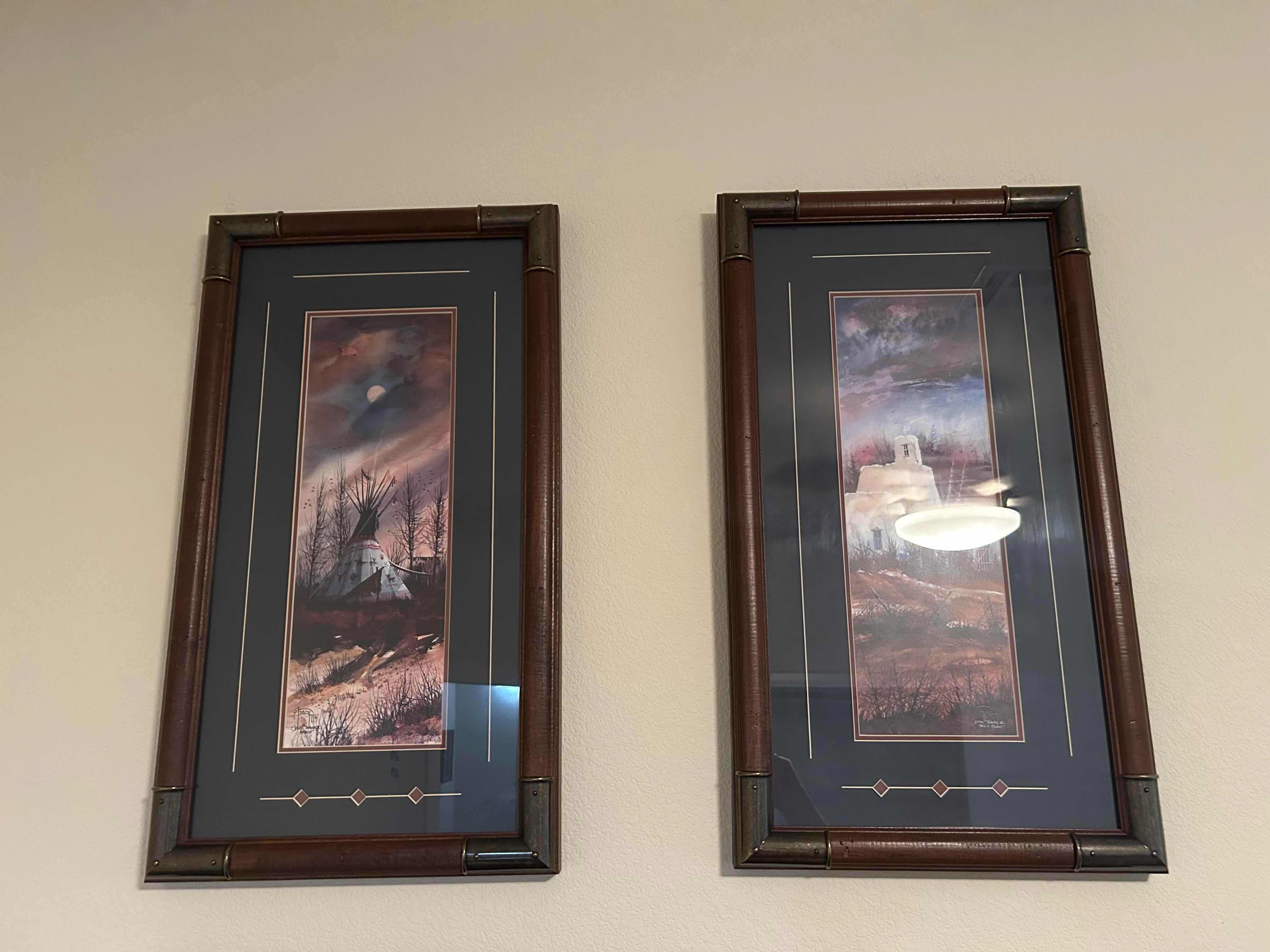 Photo 1 of 2 FRAMED JOHN TRACY THEMED SOUTHWESTERN AND NATIVE AMERICAN LANDSCAPES 14” X 21”