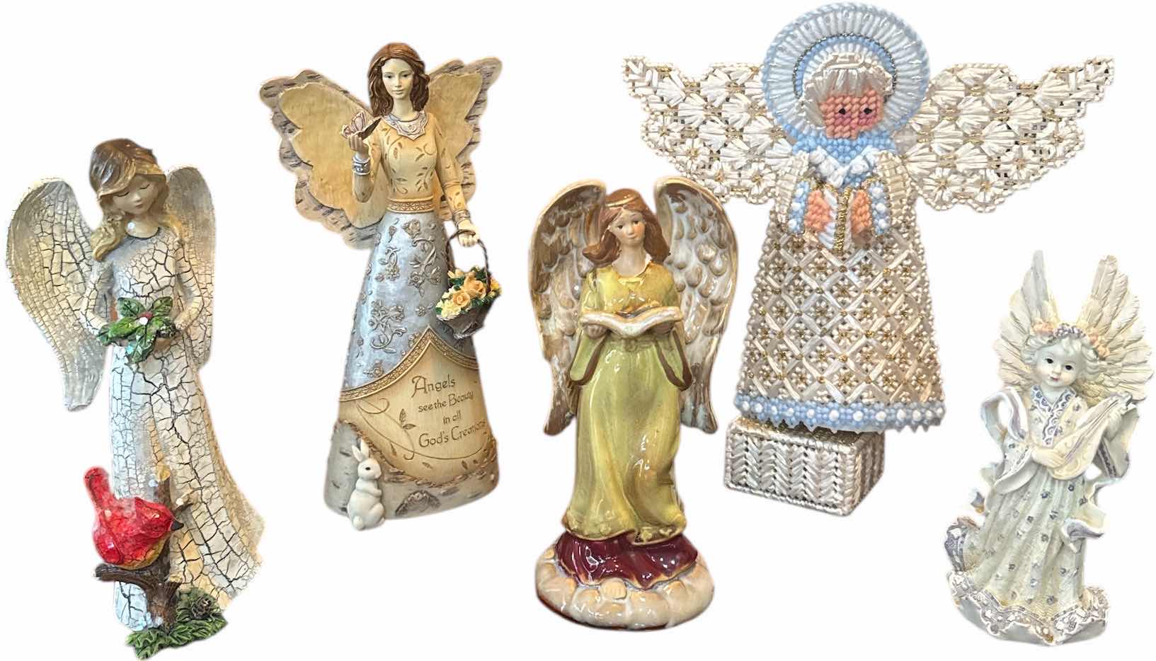 Photo 1 of 5- VINTAGE ANGEL FIGURINE COLLECTION RESIN AND WOOVEN
H10” AND SMALLER