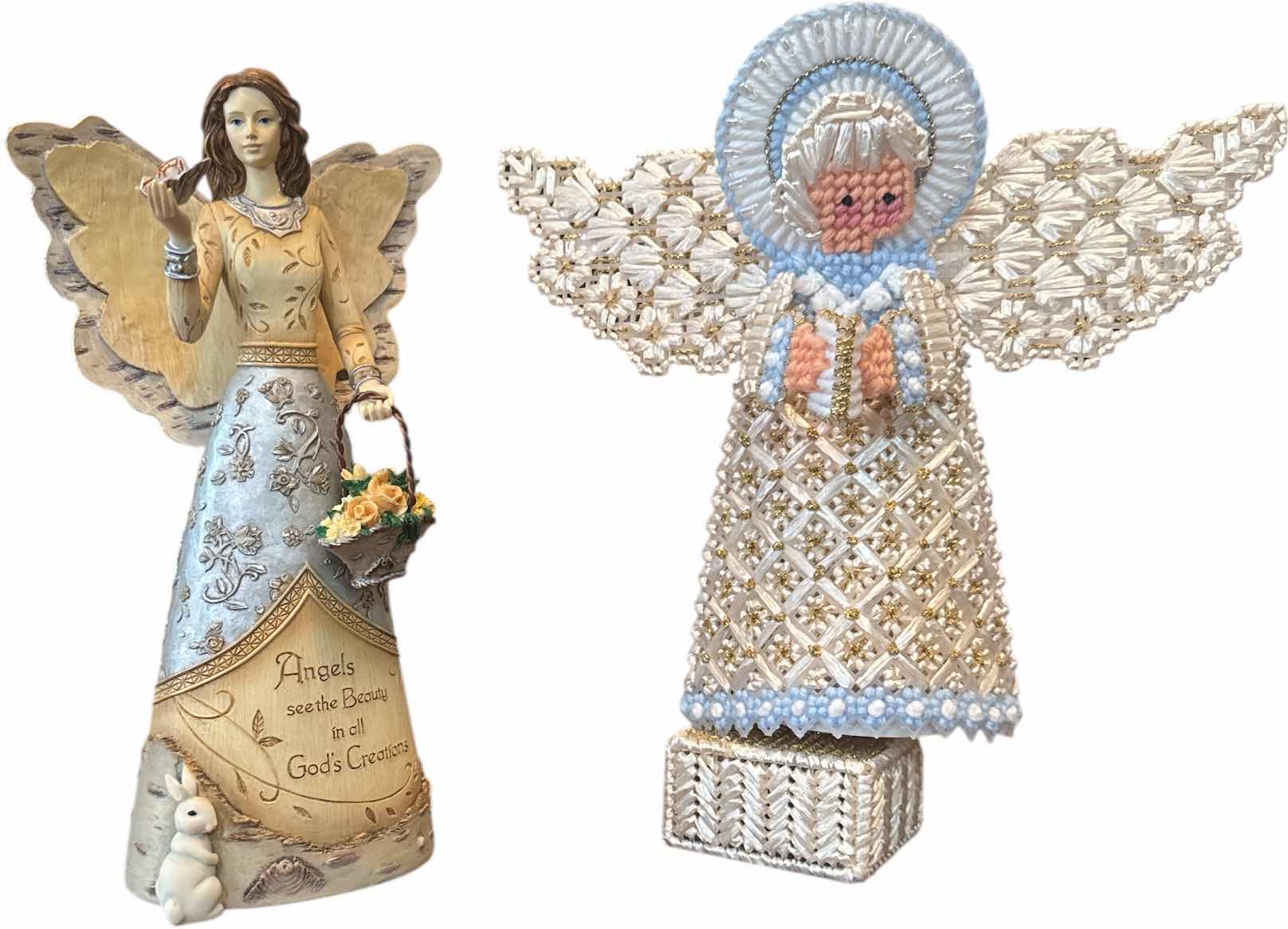 Photo 1 of 5- VINTAGE ANGEL FIGURINE COLLECTION RESIN AND WOOVEN
H10” AND SMALLER