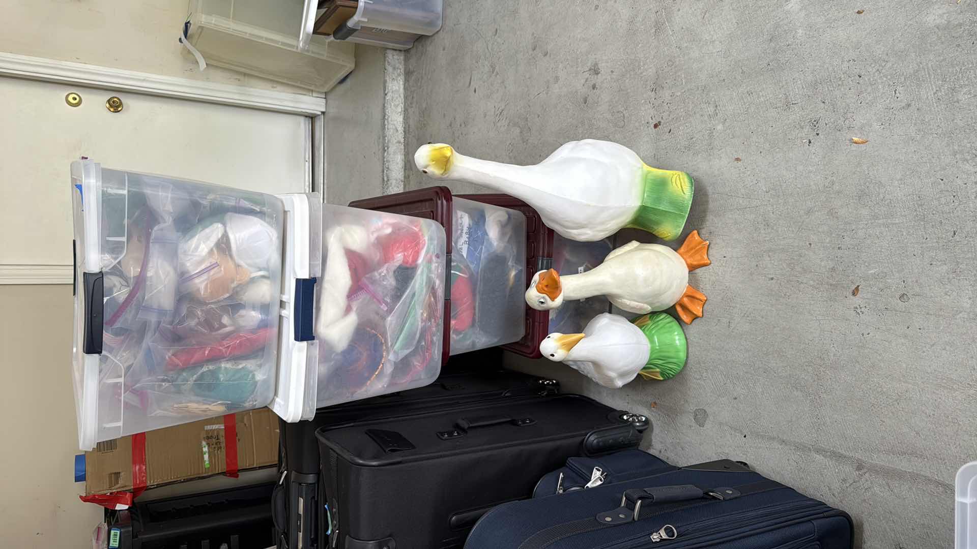 Photo 1 of 3-PLASTIC DUCK STATUE W SPECIAL OCCASION CLOTHES H24”, 18”,16”