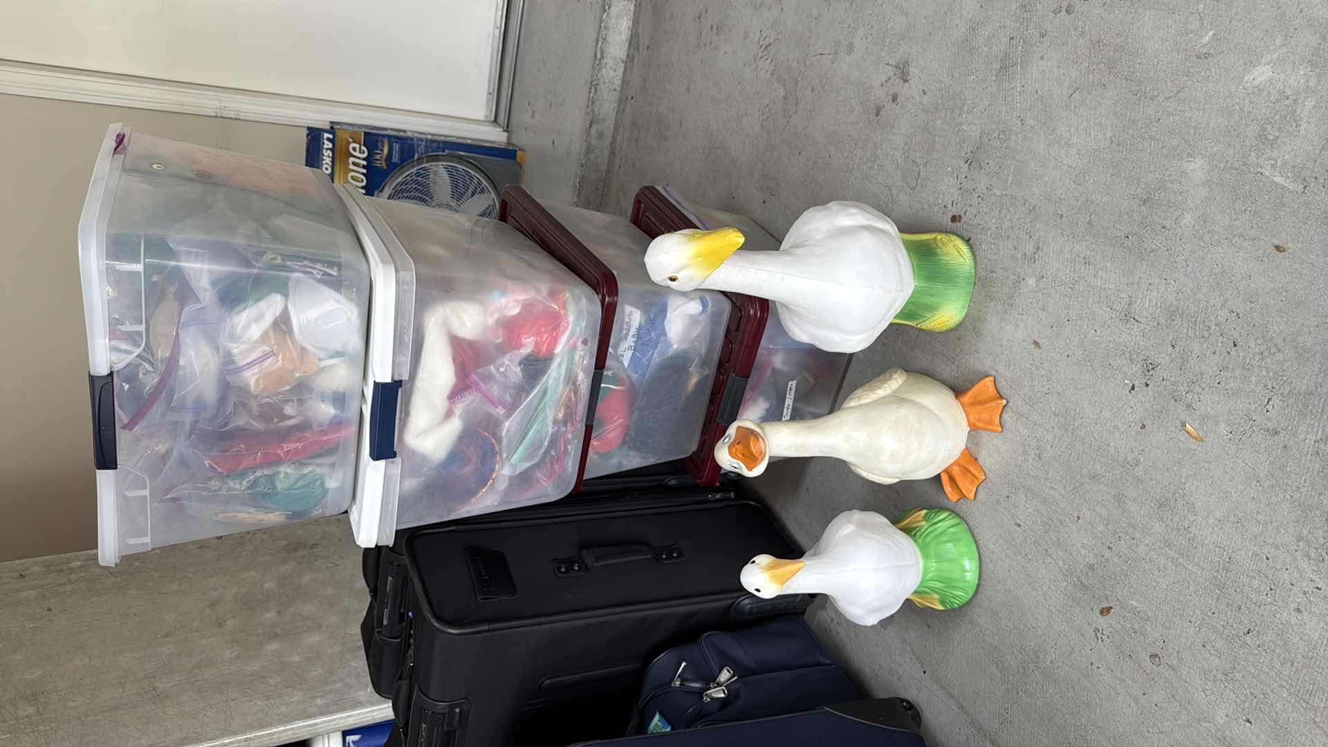 Photo 1 of 3-PLASTIC DUCK STATUE W SPECIAL OCCASION CLOTHES H24”, 18”,16”