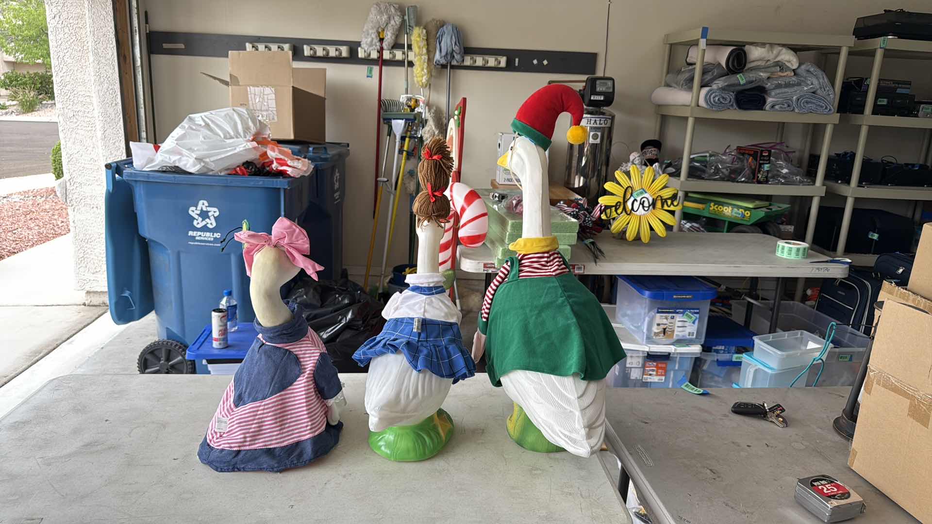 Photo 1 of 3-PLASTIC DUCK STATUE W SPECIAL OCCASION CLOTHES H24”, 18”,16”