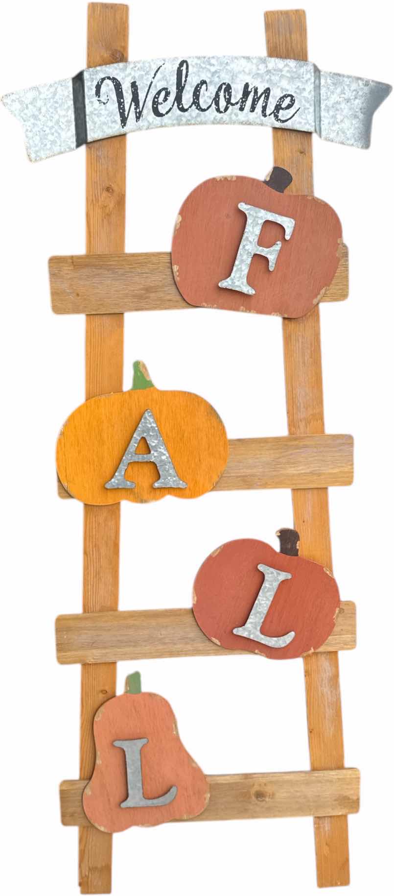 Photo 1 of OUTDOOR FALL DECOR SCARECROWS AND WELCOME LADDER 
H56” AND SMALLER