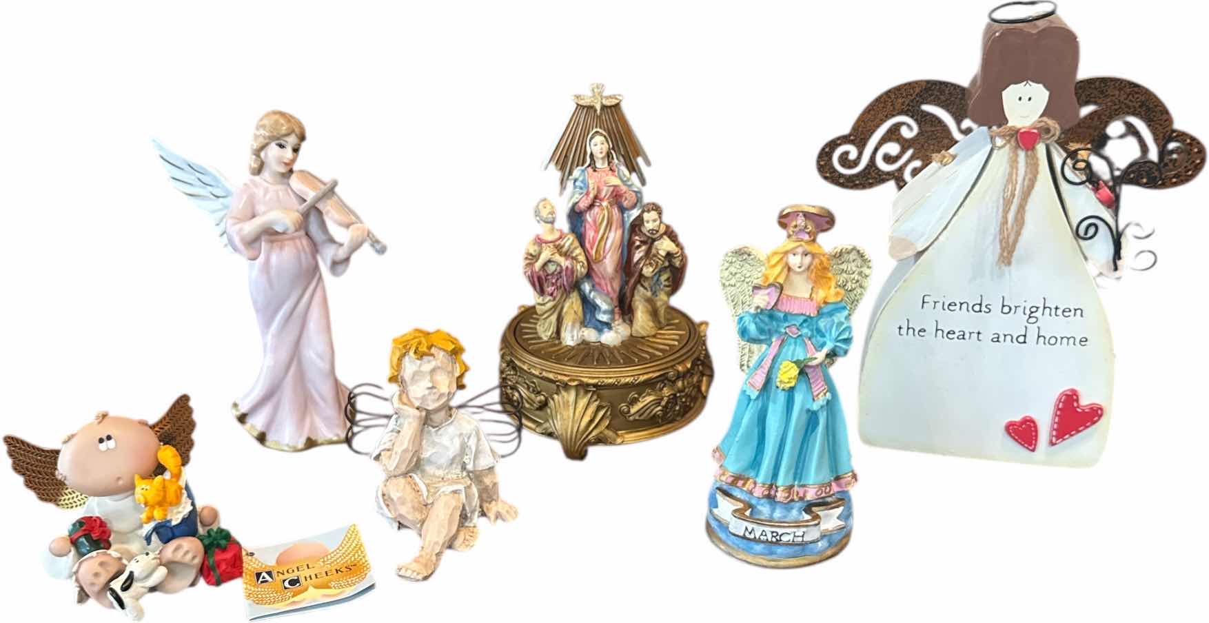 Photo 1 of 5- VINTAGE ANGEL FIGURINES COLLECTION AND DECENT OF THE HOLY SPIRIT JEWELRY BOX RESIN PORCELAIN AND WOOD
H8.5”