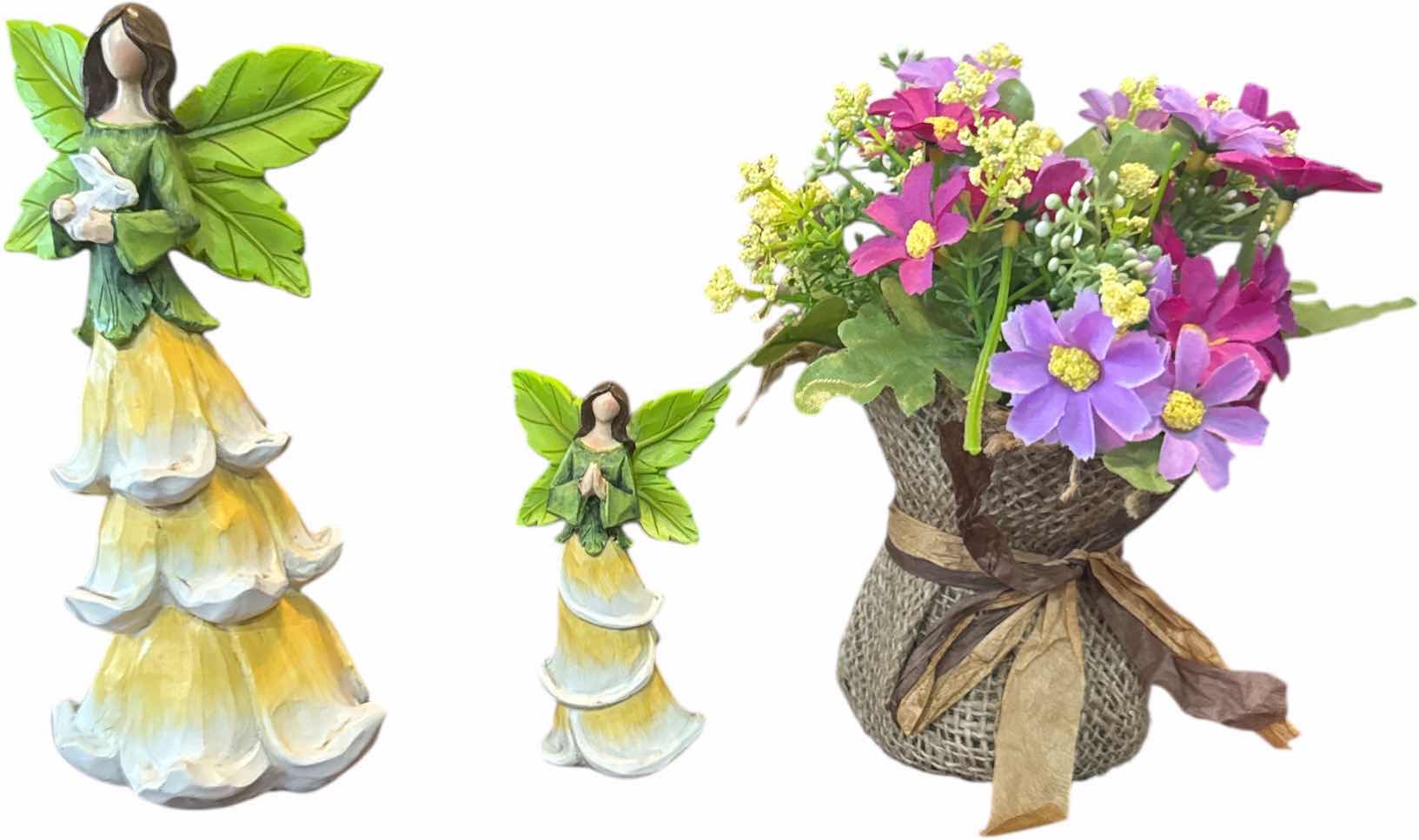 Photo 1 of 5- VINTAGE HOME DECOR FAUX FLOWERS RESIN FARIES MINIATURE GLASS ANGEL WOODEN CARVED VASE AND EGG
H8” AND SMALLER