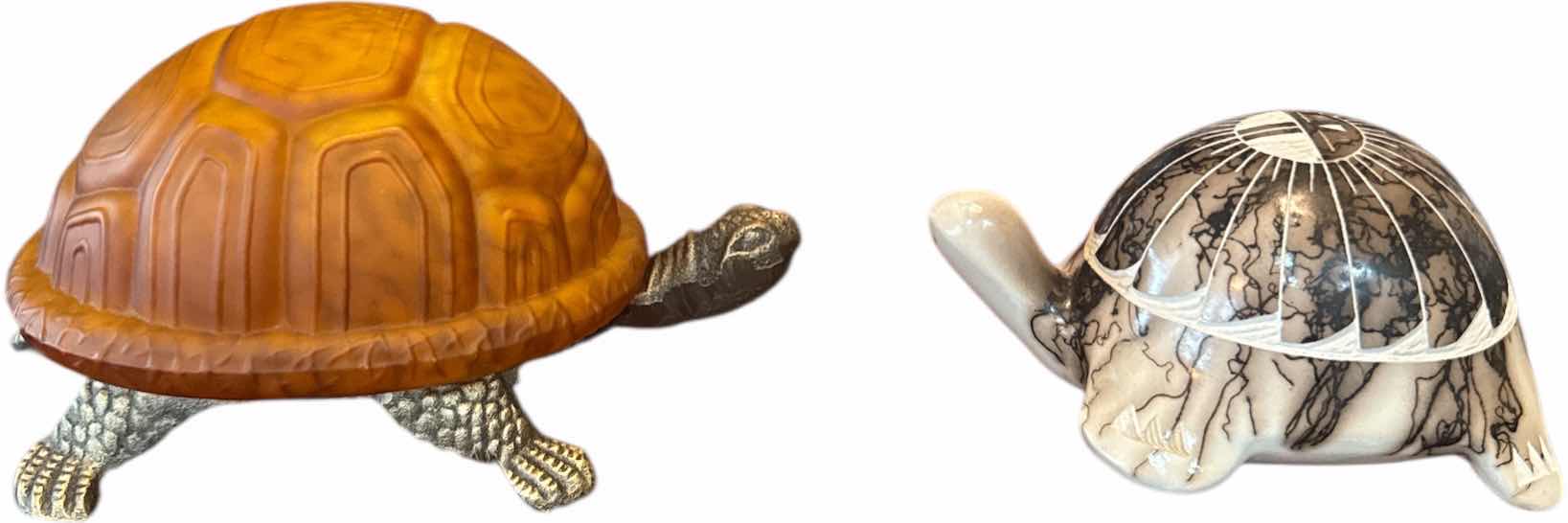 Photo 1 of 4- HOME DECOR 12 DINNER PLACEMATS METAL OWL TORTOISE AND CERAMIC TURTLE 
H11” AND SMALLER