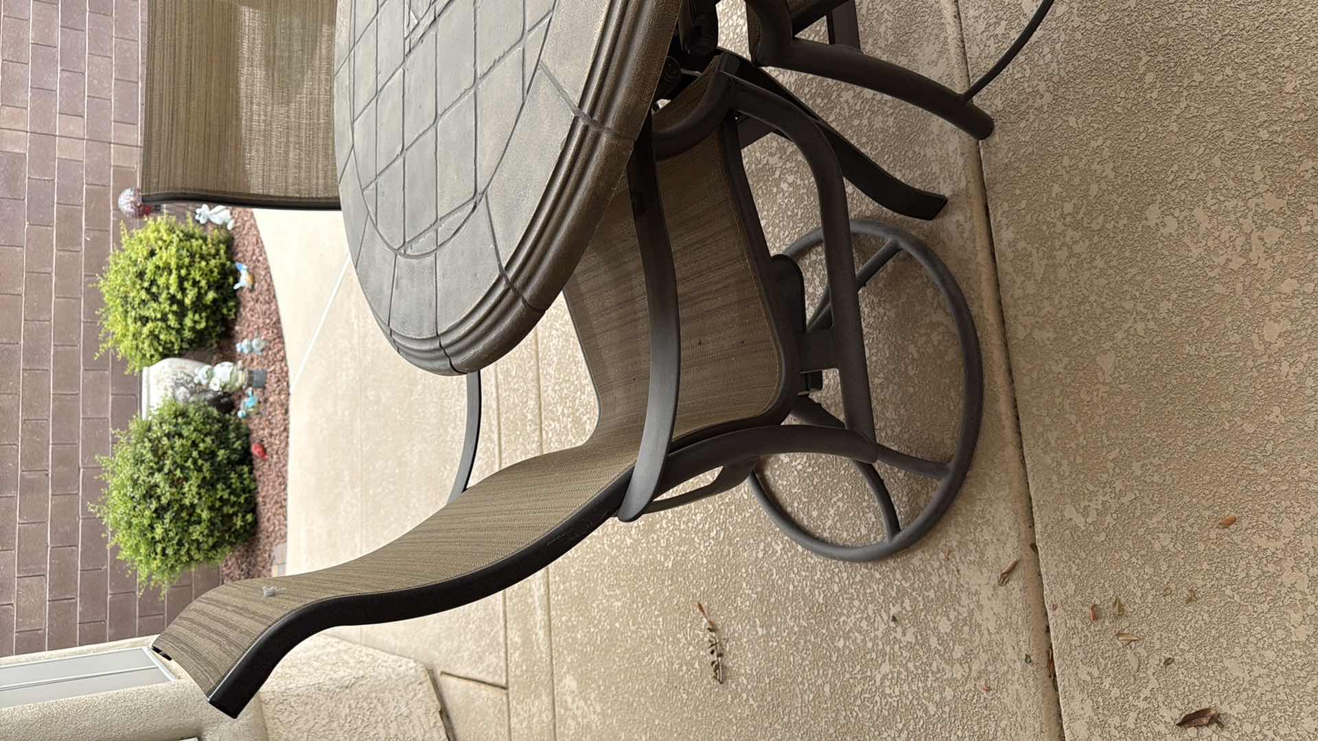 Photo 1 of 50” ROUND HEAVY PATIO TABLE W 2 ARM SWIVEL CHAIRS & 2 ARM CHAIRS