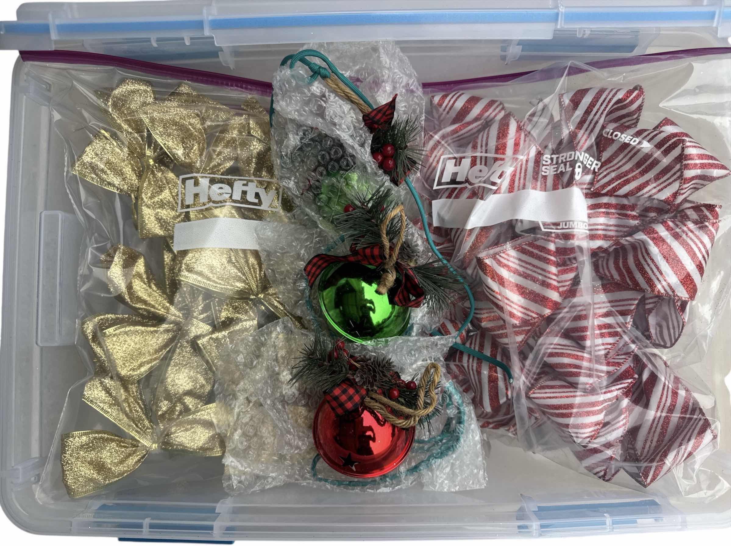 Photo 1 of TOTE WITH HOLIDAY DECOR CHRISTMAS BOWS AND BELLS