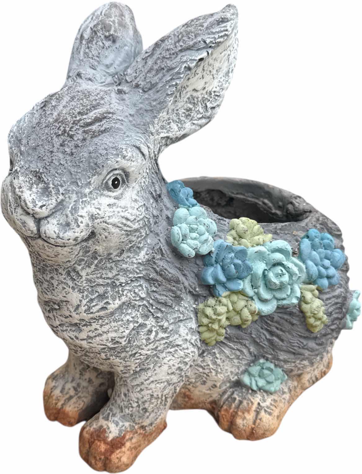 Photo 1 of 2- OUTDOOR RESIN PLANTERS BUNNY AND TORTOISE 
H12.5”