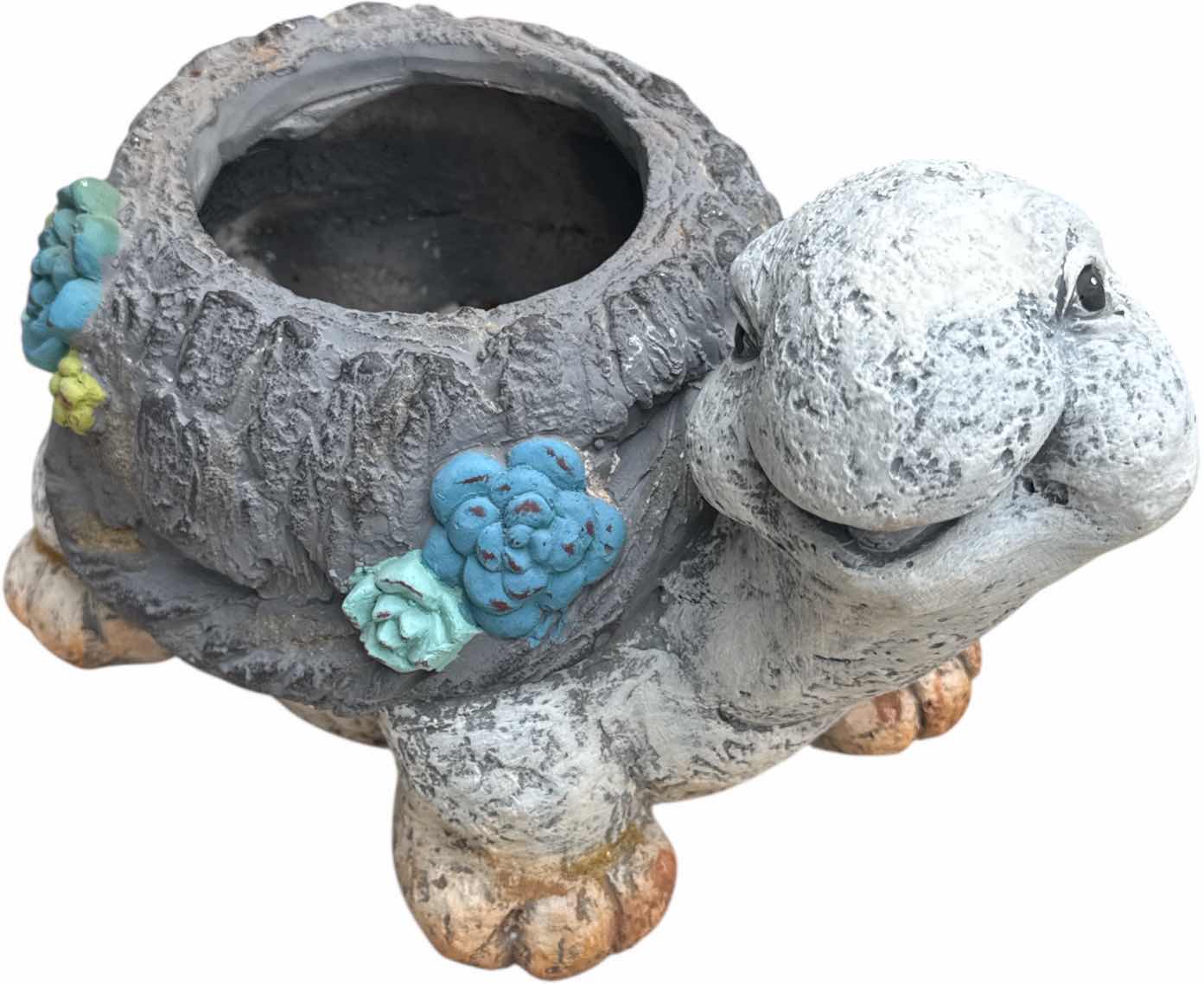 Photo 1 of 2- OUTDOOR RESIN PLANTERS BUNNY AND TORTOISE 
H12.5”