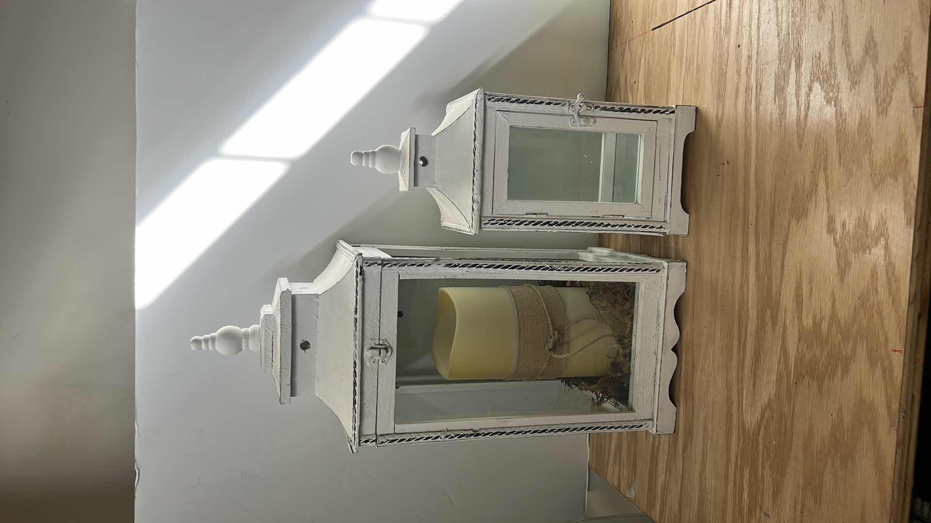 Photo 1 of 2 WHITE WOOD DECORATIVE LANTERNS ( TALLEST H 22”)