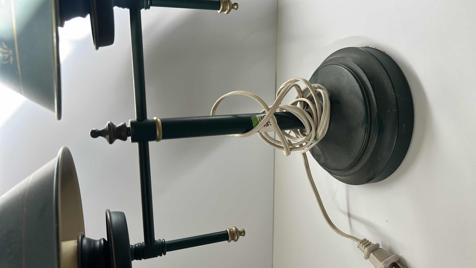 Photo 1 of VINTAGE TABLE LAMP /  GREEN TIN WITH GOLD FLOWERS AND TRIM H16” WITHOUT BULBS