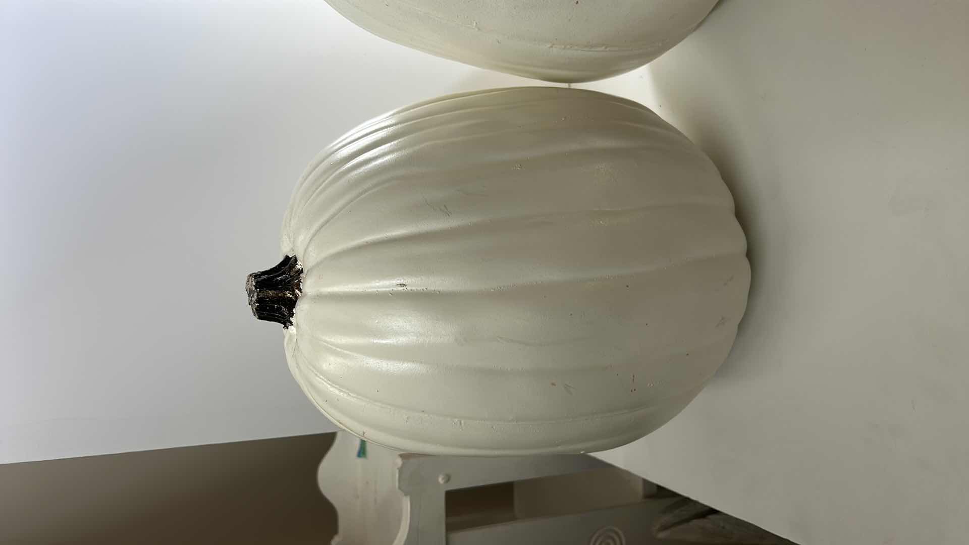 Photo 1 of 2  H13” WHITE HOLLOW PLASTIC PUMPKINS