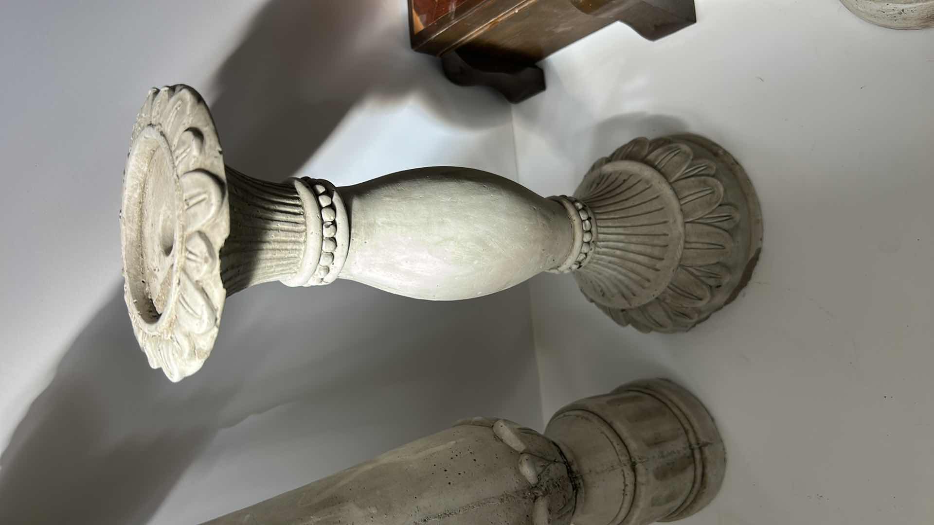 Photo 1 of 3 HEAVY CERAMIC PCS 2 CANDLEHOLDERS AND FINIAL ( TALLEST H18”)