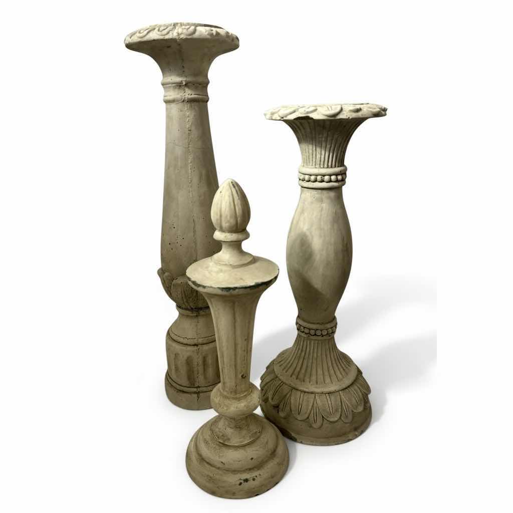 Photo 1 of 3 HEAVY CERAMIC PCS 2 CANDLEHOLDERS AND FINIAL ( TALLEST H18”)