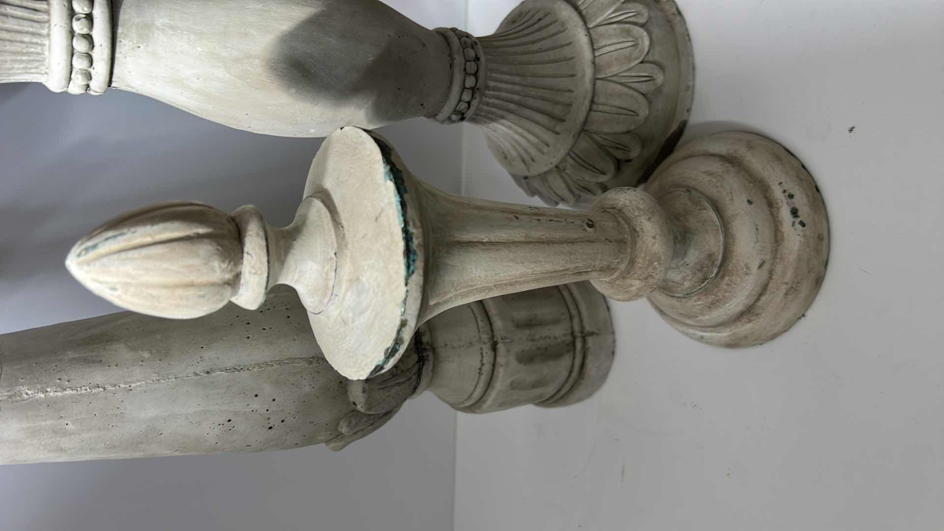 Photo 1 of 3 HEAVY CERAMIC PCS 2 CANDLEHOLDERS AND FINIAL ( TALLEST H18”)