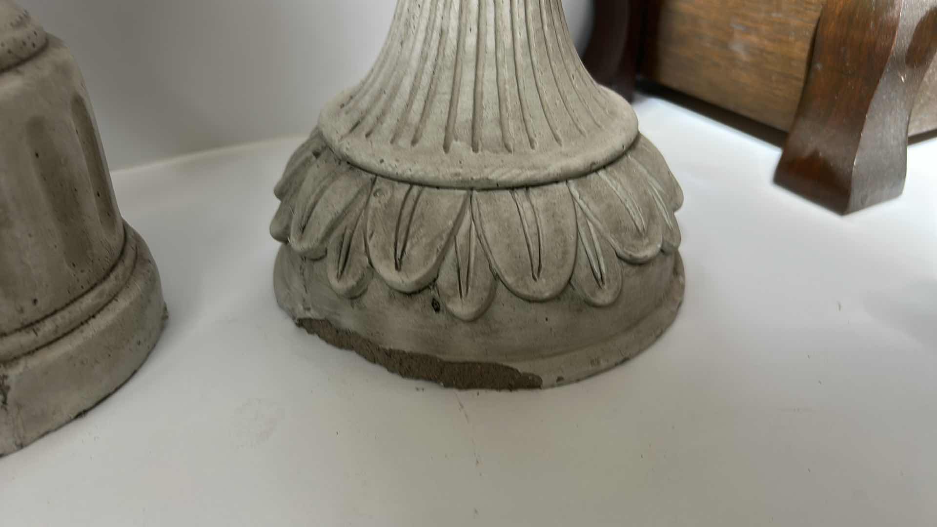 Photo 1 of 3 HEAVY CERAMIC PCS 2 CANDLEHOLDERS AND FINIAL ( TALLEST H18”)