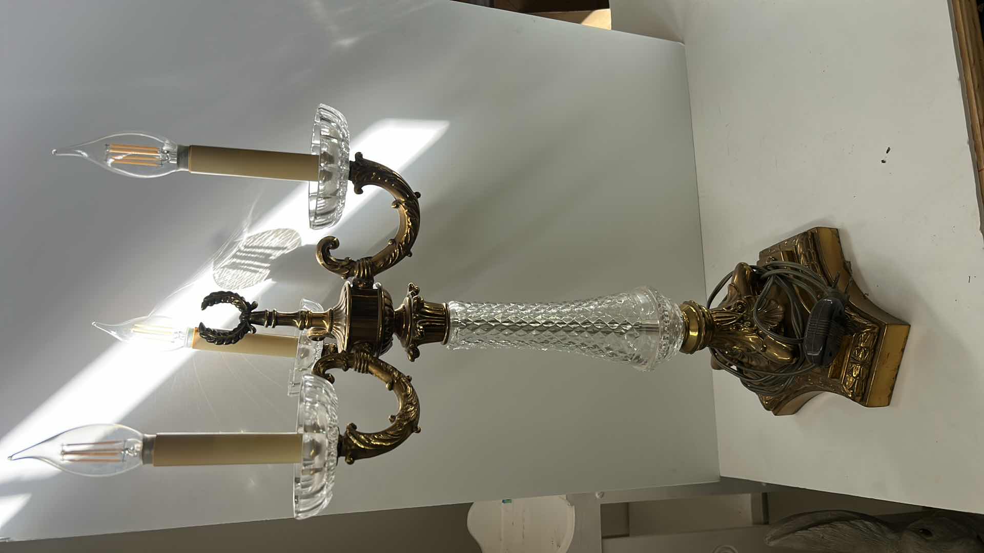 Photo 1 of VINTAGE BRASS AND CRYSTAL LAMP H28”