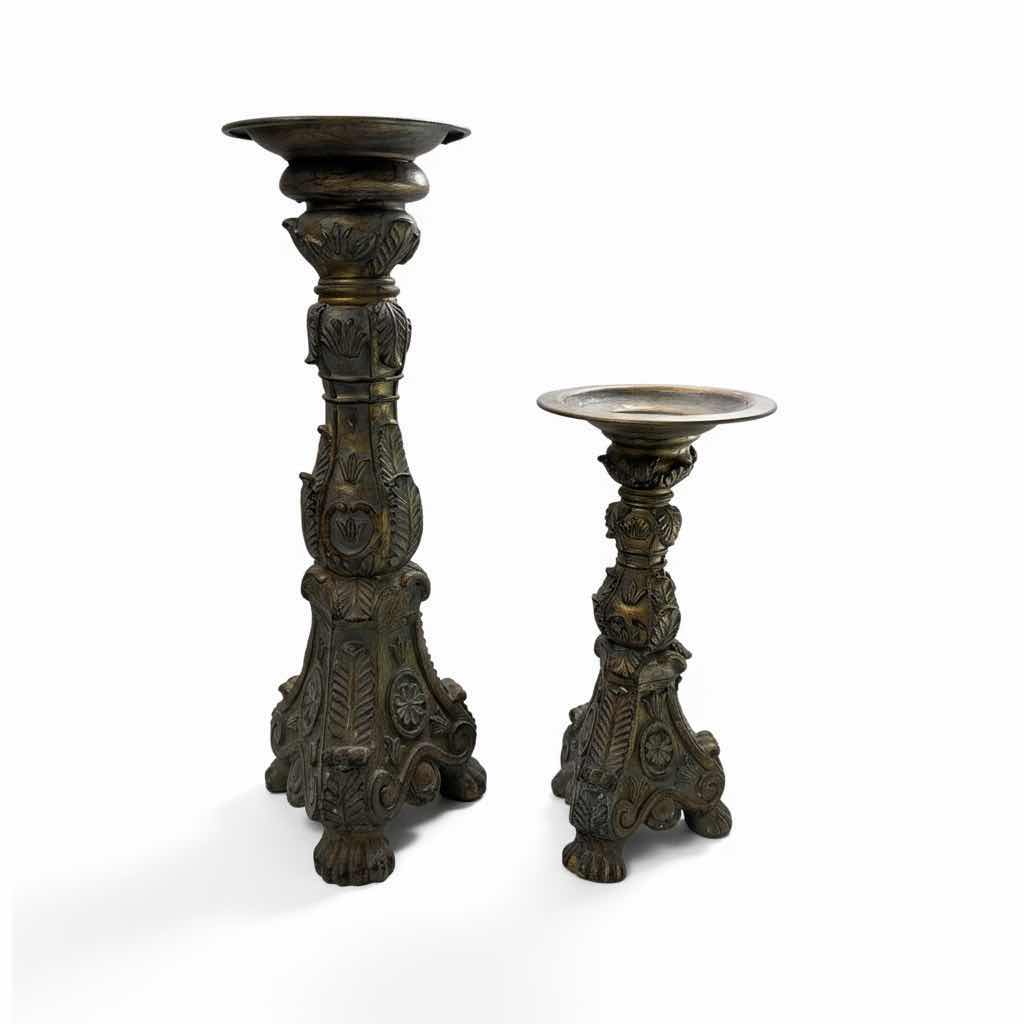 Photo 1 of 2 CERAMIC WITH METAL TOP CANDLE HOLDERS (TALLEST H12.25”)