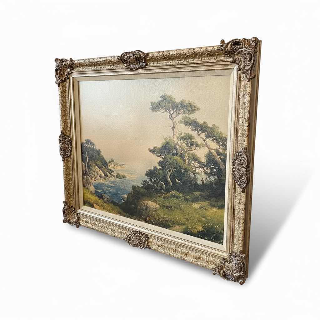 Photo 1 of ORNATE GOLD FRAMED VINTAGE POST IMPRESSIONIST LITHO COLOR SEASCAPE PRINT ARTWORK 37 1/2“ x H33“
