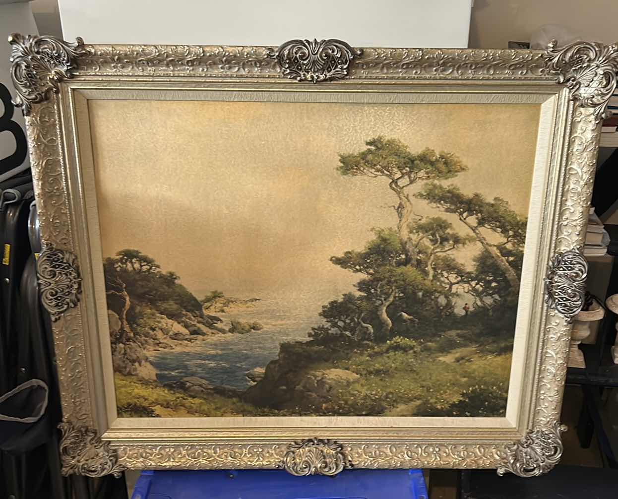 Photo 1 of ORNATE GOLD FRAMED VINTAGE POST IMPRESSIONIST LITHO COLOR SEASCAPE PRINT ARTWORK 37 1/2“ x H33“