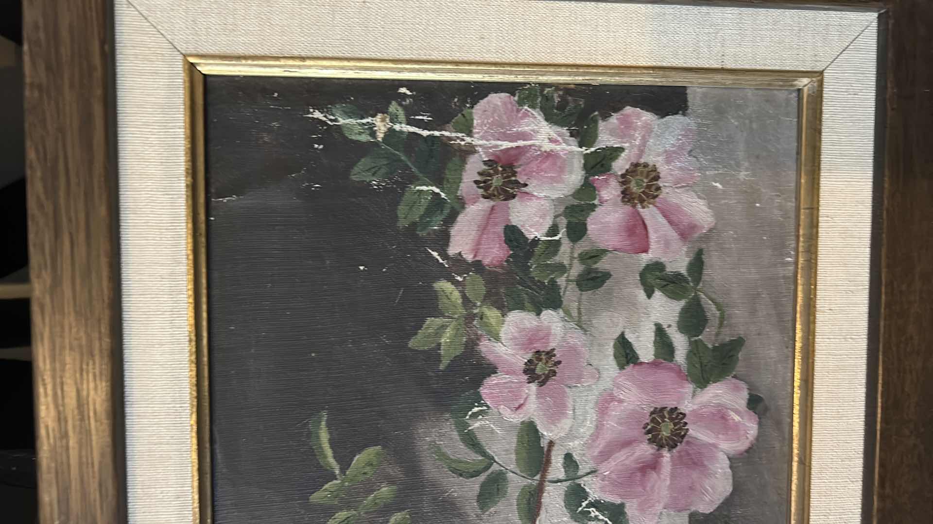 Photo 1 of VINTAGE 1908 WOOD FRAMED “FLOWER VINE@ PAINTING ARTWORK
40“ x H12 1/2“