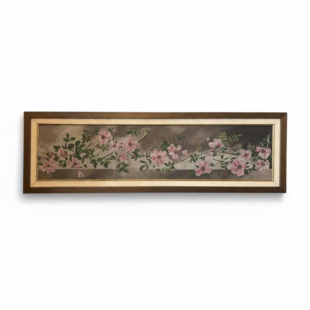 Photo 1 of VINTAGE 1908 WOOD FRAMED “FLOWER VINE@ PAINTING ARTWORK
40“ x H12 1/2“