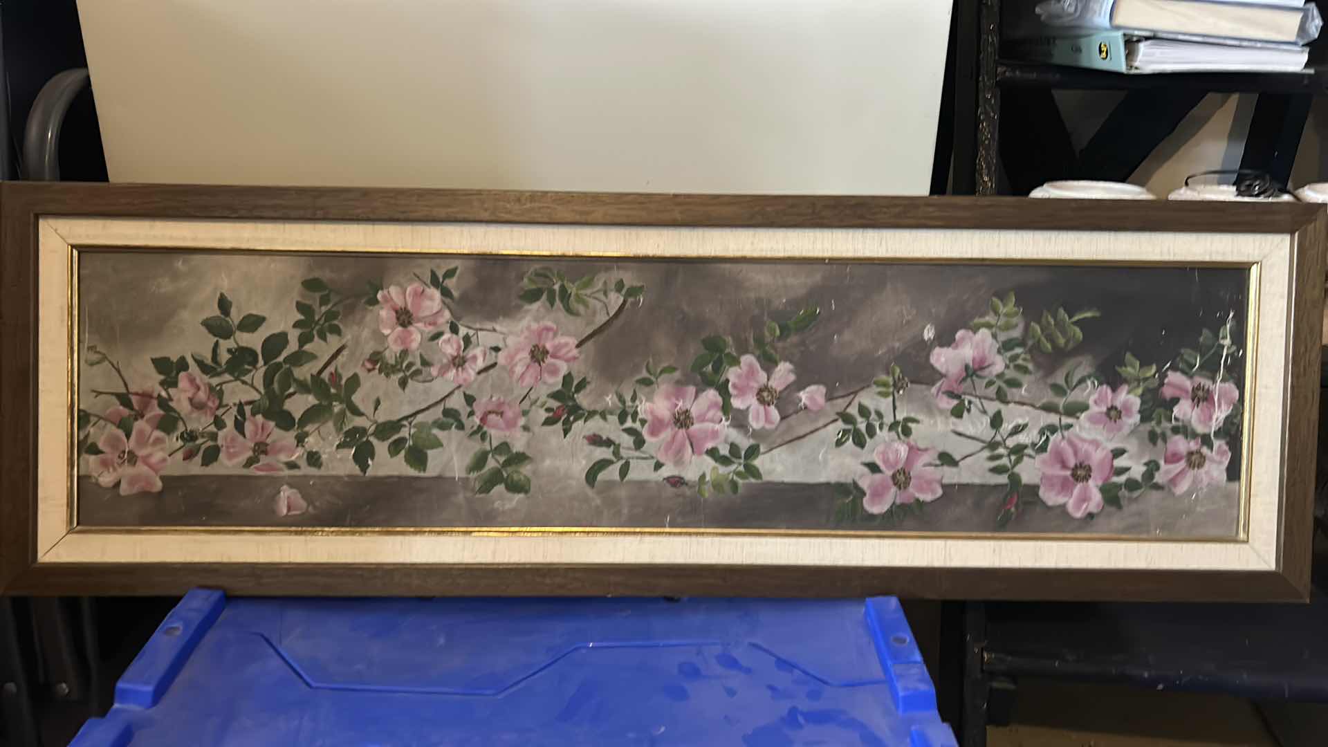 Photo 1 of VINTAGE 1908 WOOD FRAMED “FLOWER VINE@ PAINTING ARTWORK
40“ x H12 1/2“