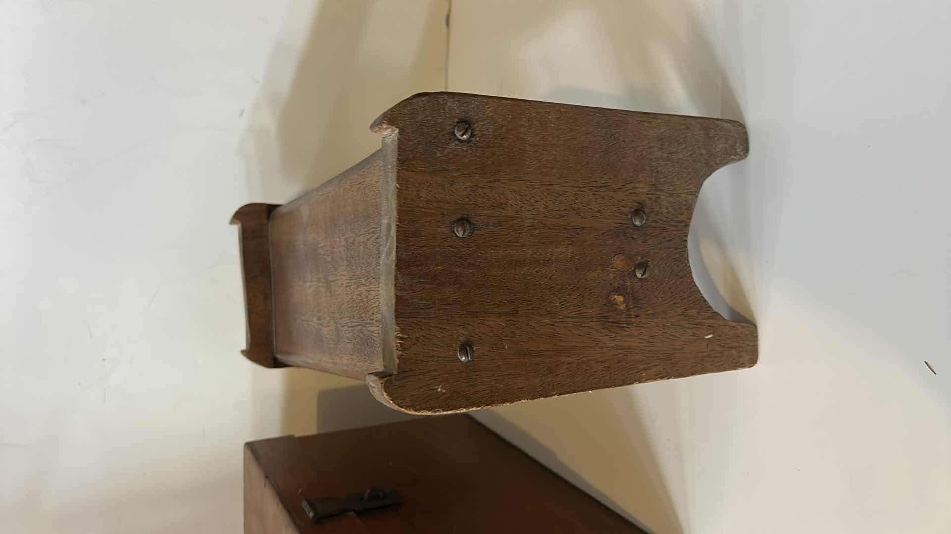 Photo 1 of 2 HANDMADE WOOD PIECES - HINGED BOX WITH LATCH H8.75” AND SMALL STOOL