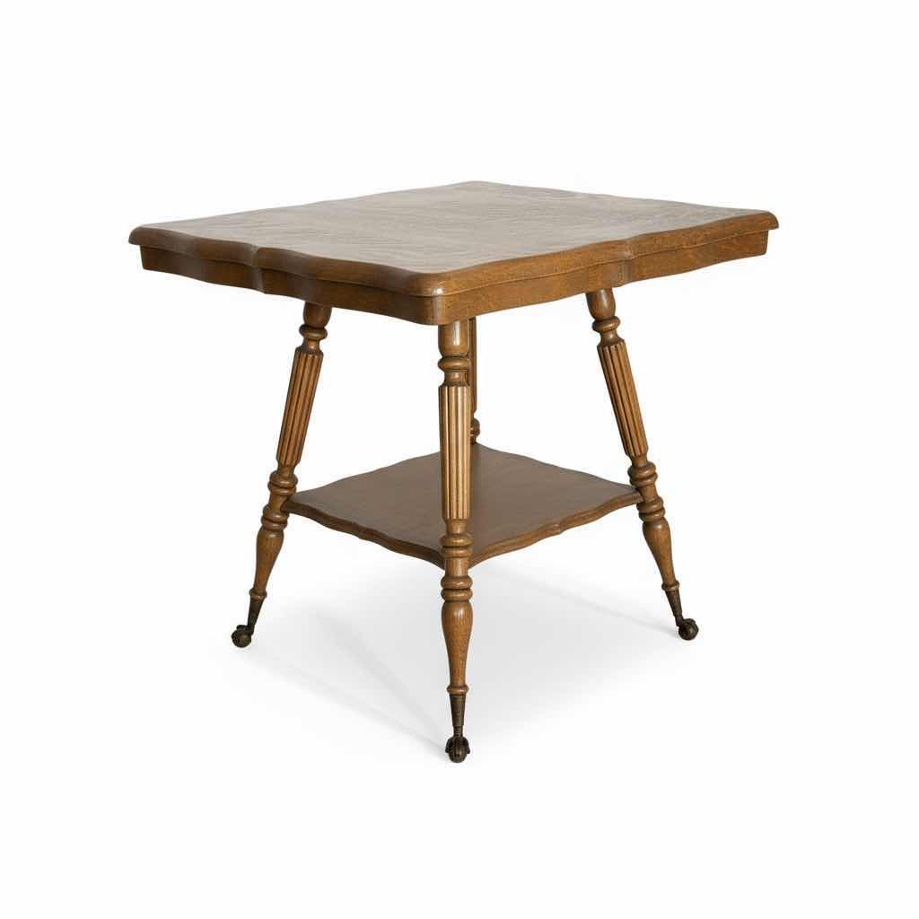 View 1 of VINTAGE VICTORIAN OAK PARLOR TABLE WITH CAST IRON CLAW FEET 23 1/2“ X H27 1/2“