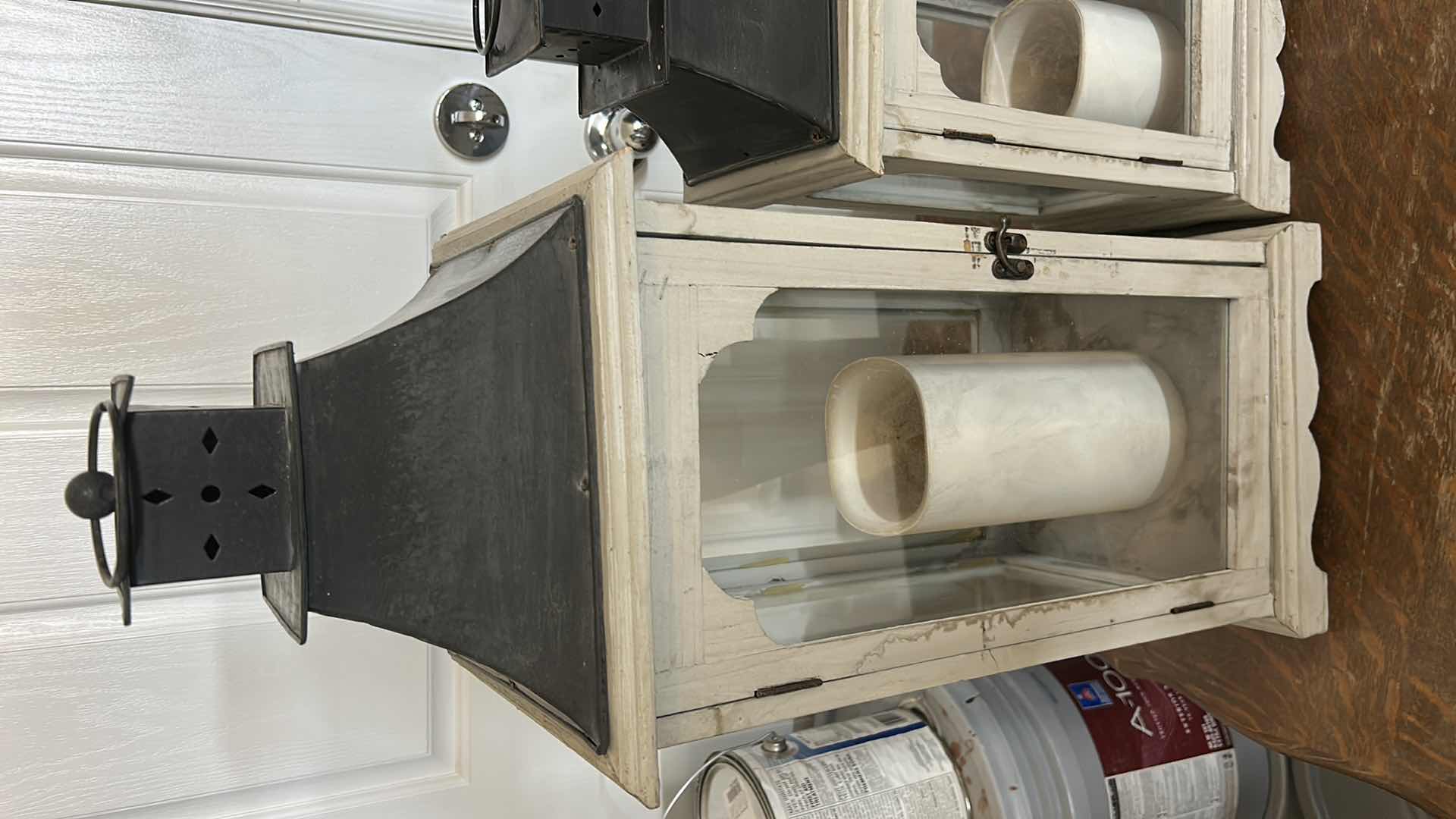 Photo 1 of 2 WOOD AND METAL LANTERNS (TALLEST H28”