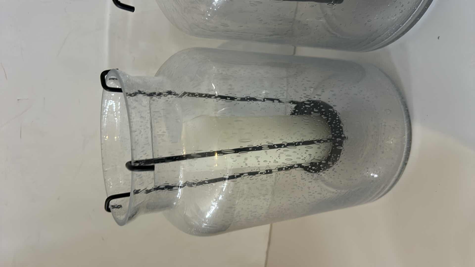 Photo 1 of 2 - H10.25” CRACKLE GLASS CANDLE HOLDERS