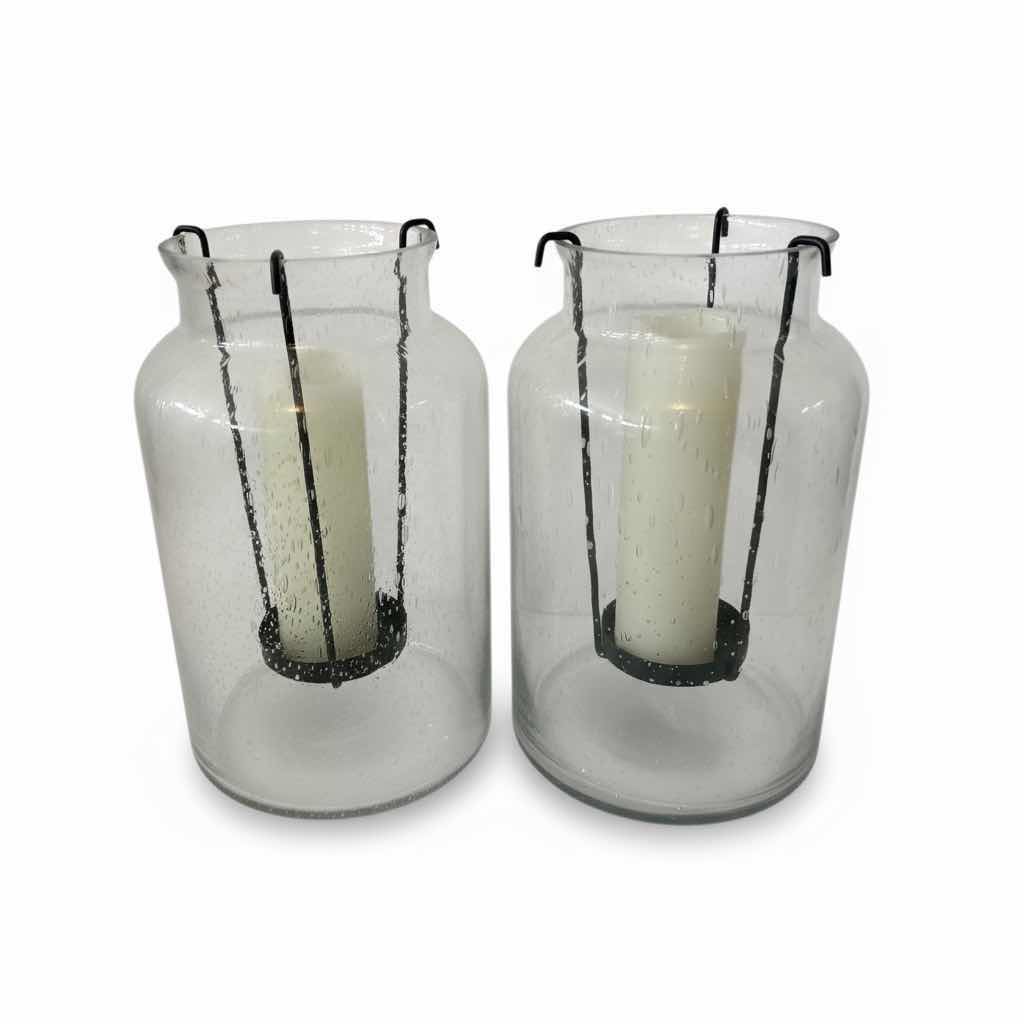 Photo 1 of 2 - H10.25” CRACKLE GLASS CANDLE HOLDERS