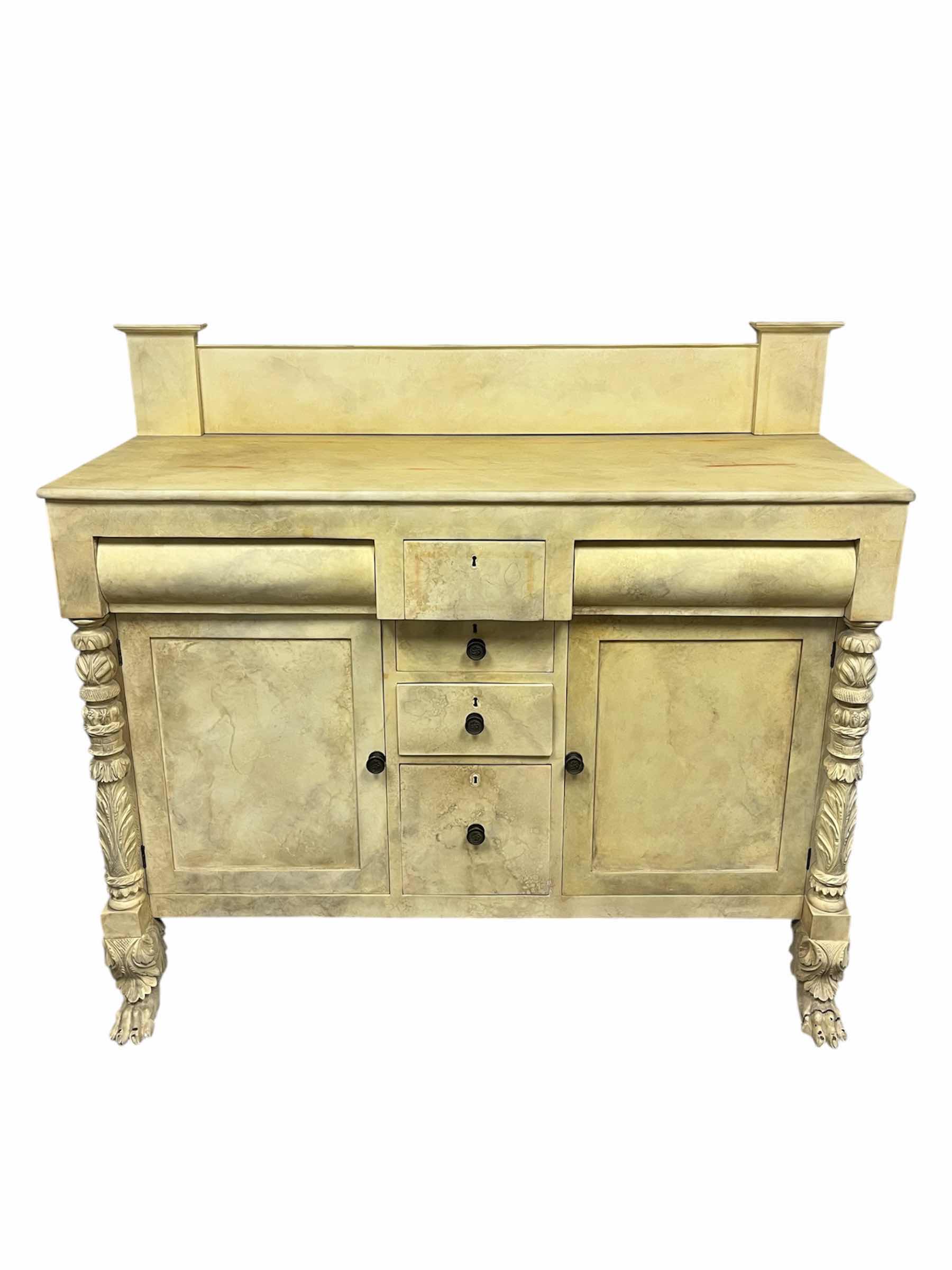 Photo 1 of ANTIQUE CUSTOM MARBLE FINISH WOOD CLAW FOOT SIDEBOARD 60.5” X 25.5” H54.5”
