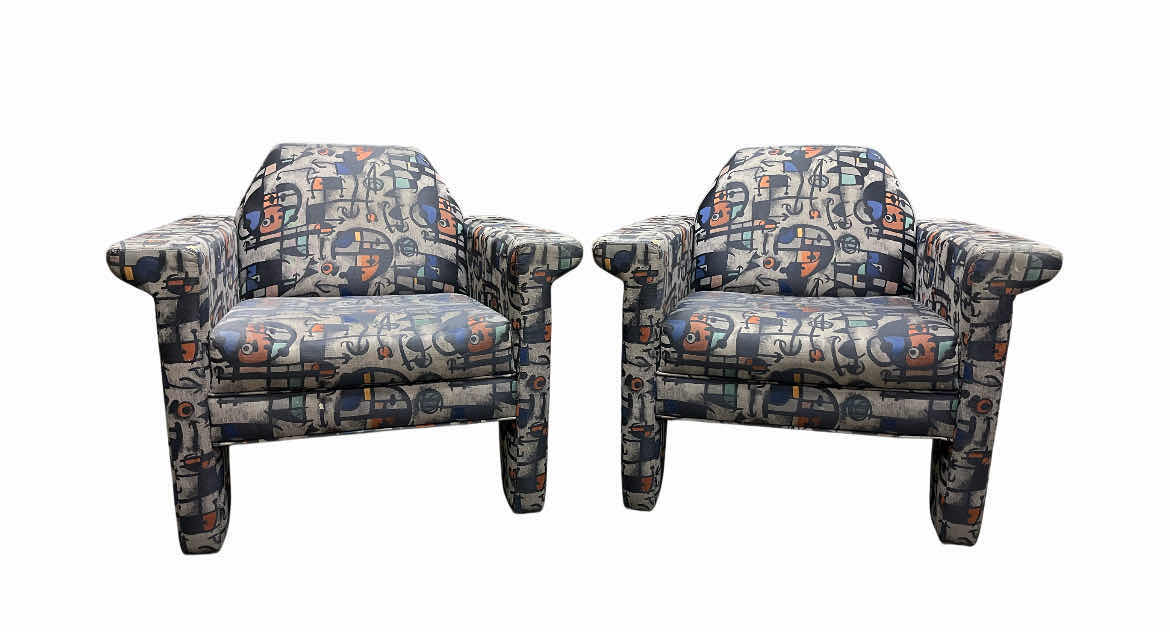 Photo 1 of ERG INTERNATIONAL ABSTRACT UPHOLSTERED CHAIRS (2) 34” X 31” H31.5”