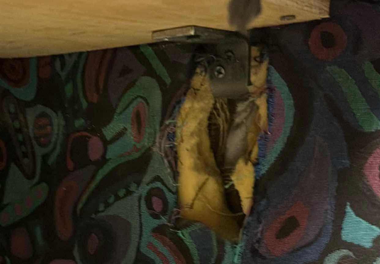 Photo 1 of ABSTRACT MULTI-COLOR PATTERN UPHOLSTERED ROLLING BARREL CHAIR 25” X 23” H30”