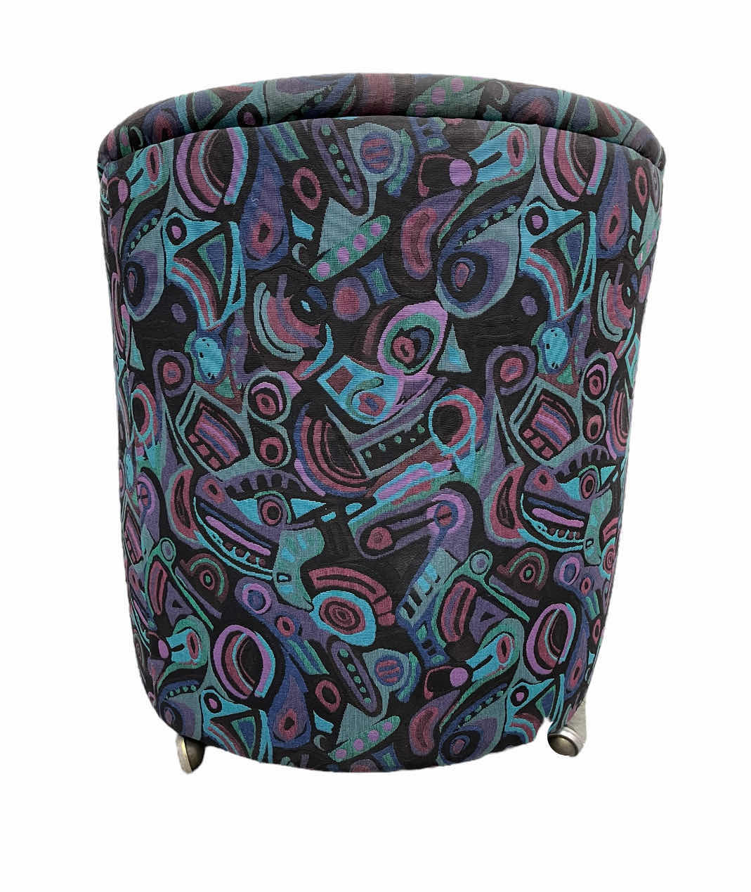 Photo 1 of ABSTRACT MULTI-COLOR PATTERN UPHOLSTERED ROLLING BARREL CHAIR 25” X 23” H30”