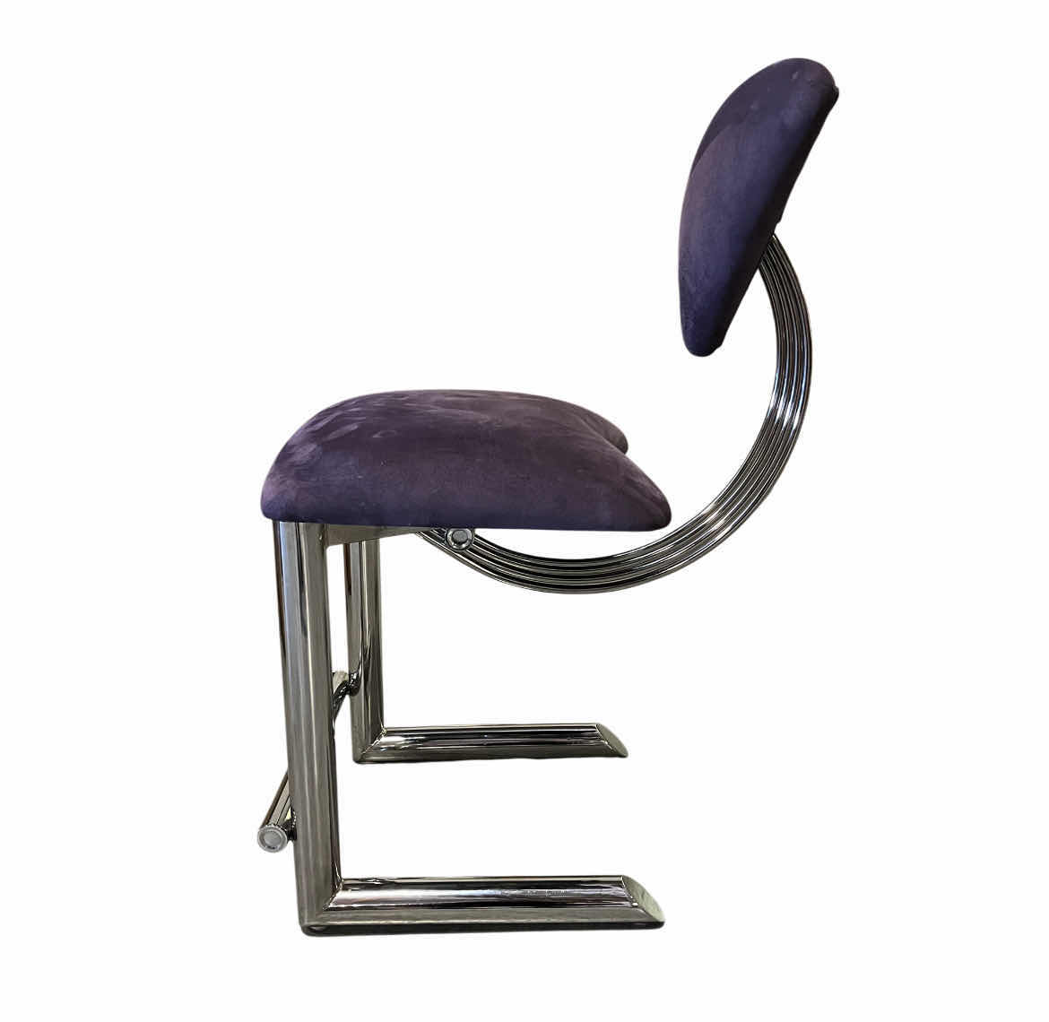 Photo 4 of ETTORE SOTTSASS MEMPHIS STYLE PURPLE UPHOLSTERED & CHROME BASE DINING CHAIRS (4) 19.5” X 24.5” H39.5” $9000